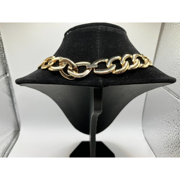 Necklace Vintage Cuban Link Metal Wide Winter Fall Bib Choker Gold-Tone 18" - Picture 5 of 7